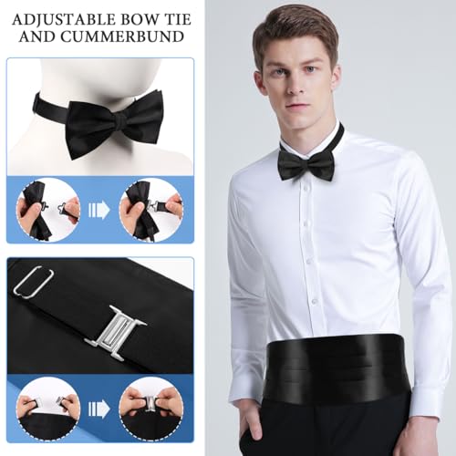 Didiseaon Kit de Cummerbund, Corbata y Pañuelo Negro Ajustable miniatura 3