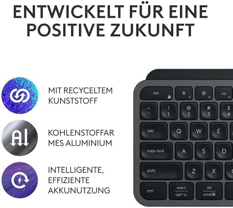 Logitech MX Keys S Wireless Keyboard, Low Profile, Fluid Quiet Typing, Programmable, Backlighting, Bluetooth, USB C Rechargeable, for Windows PC, Linux, Chrome, Mac, German QWERTZ - Grey - View 7