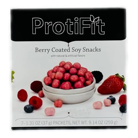 PROTIFIT - High Protein Soy Snack Puffs, 15g Protein, Low Calorie, Low Fat, Low Sugar, Low Carb, Ideal Protein Compatible, 7 Servings Per Box (Berry) Cover