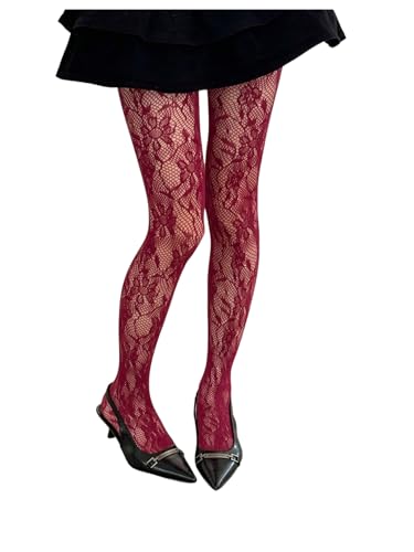 Milumia Women's Floral Lace Tights Patterned Fishnet Pantyhose Sexy Vintage Stockings