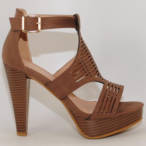 Image of Open Toe Ankle Strap Sandal - Western Bootie Stacked Heel Open Toe Cutout Shoes