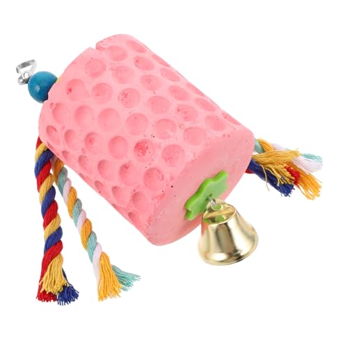 VICASKY Parrot Teething Toy Mineral Chewing Stone Bell Bird Foraging Toy for Parakeets