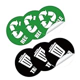 PACKOVE Juego de 6 Pegatinas Autoadhesivas para Clasificación de Basura, Etiquetas para Contenedores de Residuos en Pvc, Diseño Inglés Negro y Verde, Uso para Cubos de Reciclaje y Oficina