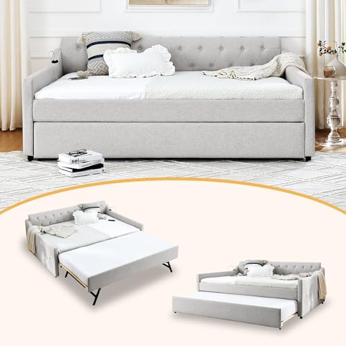 Catálogo de Sofa Cama Individual Coppel de esta semana. 49 SmartEdge - Sofá cama de tamaño individual con rodar desplegable, sofá cama tapizado con rodar y puertos de carga USB, sofá cama de lino de tamaño individual con diseño de...