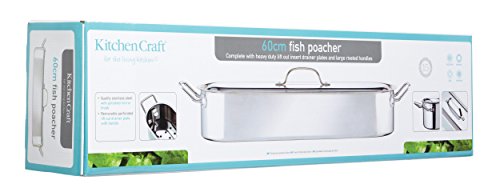 KitchenCraft Clearview Fischdünster, Länglicher Fisch Kochtopf für Induktion, Gas und Elektrokochfelder und Herde, Kochtopf mit Deckel, Edelstahl Silber, 61.5 x 18.5 x 10.5 cm