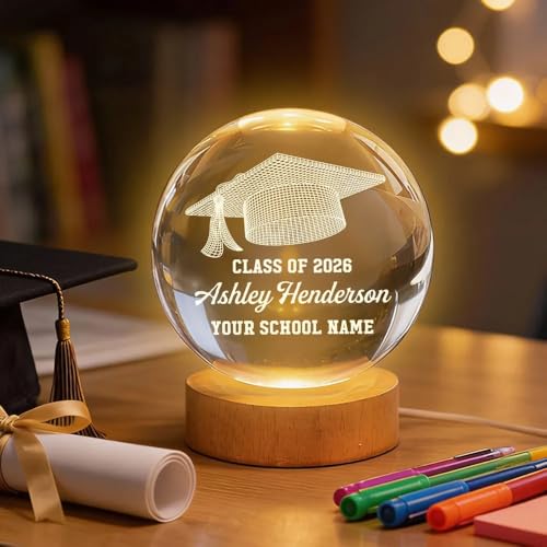 Pofily Class of Graduation Senior Illusion Graduation Cap - Personalized Crystal Ball LED Night Light - Gift for Graduation Day, Graduation Gift, Keepsake
