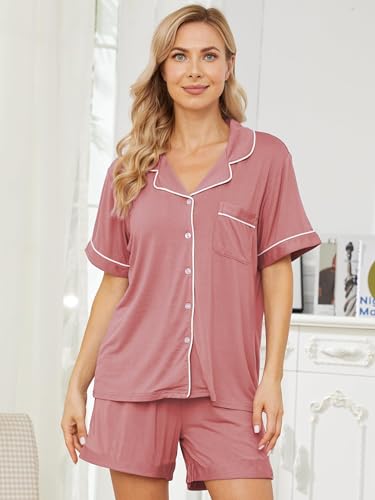 Image of Womens Pajama Sets Short Sleeve Sleepwear Soft Button Down Nightwear Lounge Pj Set XS-XXL