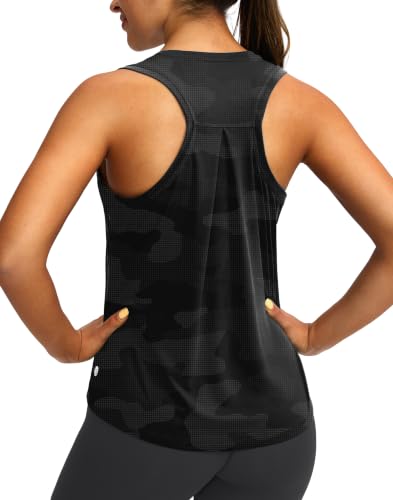 Image of Women's Workout Tops Racerback Athletic Tank Tops Sleeveless Loose Fit Yoga Running Gym Shirts for Women