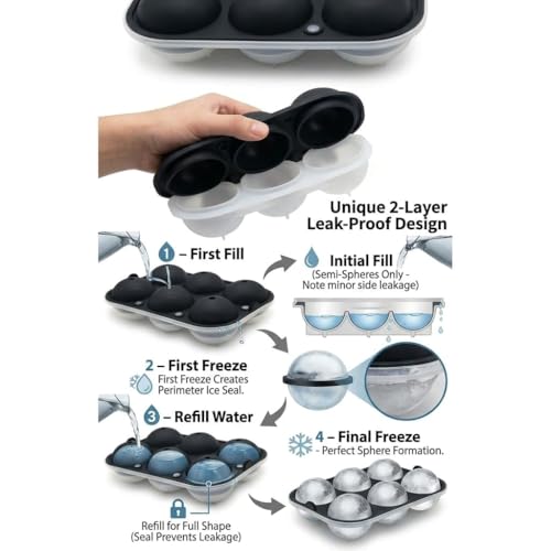 Image of Ice Cube Tray Silicone Combo - Square & Round Ice Molds for Drinks (Black, 2 Pcs)
