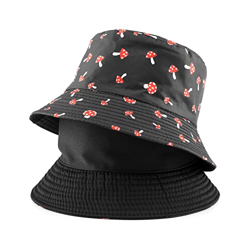Unisex Sun Hats, Bucket Hat Mushroom Hat Beach Fisherman Hats For Women Men, Reversible Double-Side-Wear #TOP24