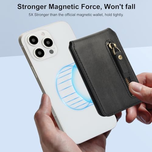 Ysnzaq Magnetisches Reißverschluss-Kartenetui mit Ständer, Leichtes RFID Kartenfach für 4-5 Karten mit MagSafe, 5-Fach Stärkerer Halt für iPhone & Samsung S26 Ultra, ZYC Black