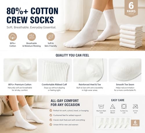Image of 5 /6 pairs crew socks for womens, organic cotton socks women,Casual thin Socks and Breathable Crew Socks 5-9