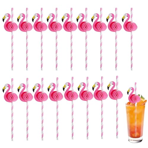 JUGUTA 50 Piezas Pajitas De Cóctel 3D Con Diseño De Flamenco, Biodegradables, Tropicales Hawaianas, Fiestas De Verano, Decoración Fiesta Verano Para Bebidas Frías (Flamenco)