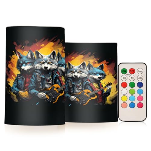 ALAZA Wolf (37) Flickering Flameless Candles Battery Operated with Remote Timer,Tea Light Candles LED Pillar Votive Candles Set of 2 for Outdoor Indoor Decorations