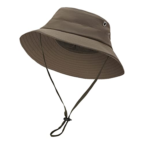 Mens Wide Brim Sun Hat Womens Safari Cap Upf 50+ Quick Dry Outdoor Hiking Fishing Hats Foldable Boonie Caps With Strap Amy Green #TOP2