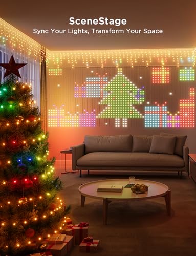 Govee Outdoor Lights Set, Includes Curtain Lights, String Lights, & Icicle Lights, House Decor for Indoors & Outdoors, RGBIC Smart LED Lights, Holly-Jolly Christmas Bundle 1 Pack Each image 8