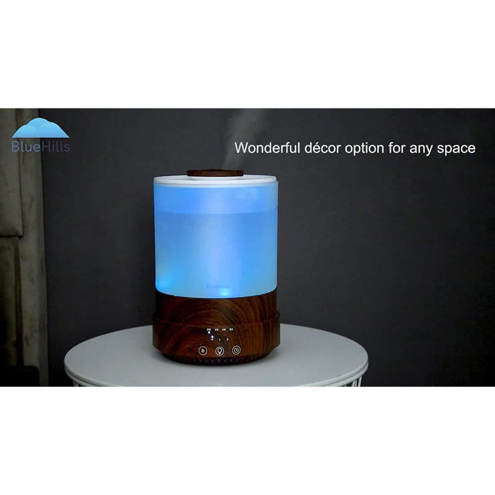 BlueHills - Difusor de aceites esenciales XL 2500 ml con temporizador para gran decoración del hogar, habitación de bebé, gran capacidad de 2,5 l con luces Grano de madera oscura - F003