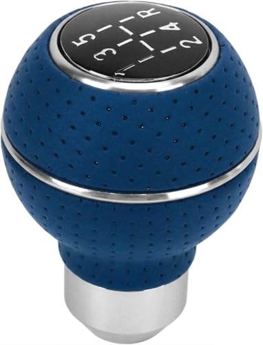 Image of AutoBizarre 5 Speed Aluminum Base Metal Ring Leather Covered Gear Knob Gear Shifter Handle Knob for All Manual Transmission Cars (Silver Ring Blue Leather)