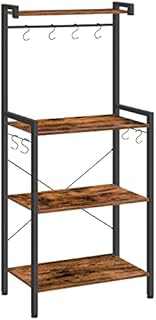 HOOBRO Kitchen Unit with Worktop, Tall Microwave Oven Stand Shelf, Baker's Rack, Kitchen Shelves Free Standing, Utensils Utility Storage Rack, Industrial, for Living Room, Rustic Brown, EBF04HB01