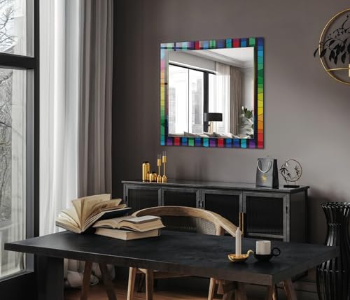 Miroir carré suspendu 60x60 cm avec impression effet vitrail - 4