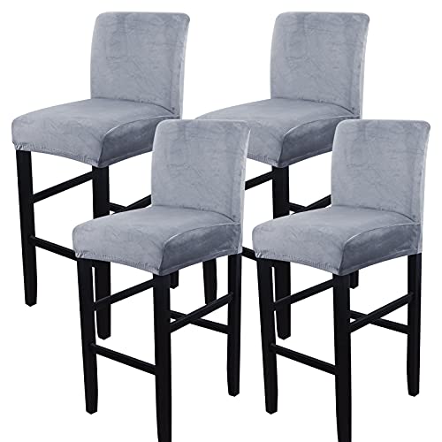 Image of SearchI Velvet Bar Stool Covers Set of 4, Stretch Washable Barstool Seat Covers, Counter Height Chair Covers for Kitchen Dining Room Cafe (Velvet Grey)