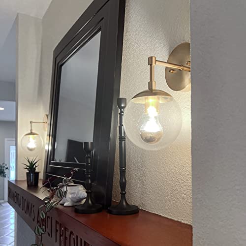 Image of Design House Gracelyn 1-Light Dimmable Wall Sconce, Clear Seedy Glass Globe, Satin Gold, 588871-SG