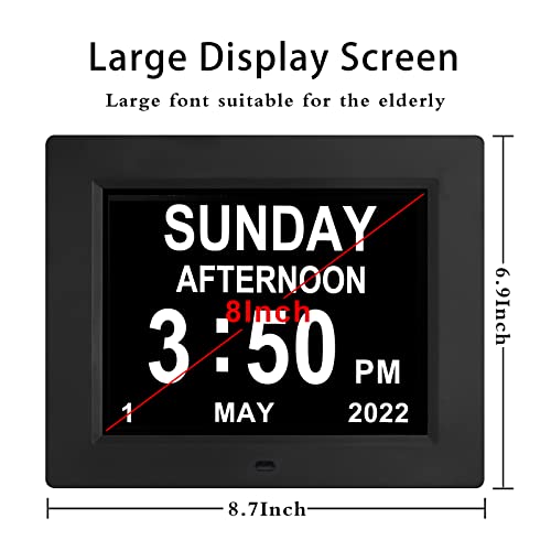 Digital Calendar Day Clock With 8 Inch Display Screen, Digital Clock With Date And Day For Elderly, Auto Dimming/ 8 Alarms Clock, Dementia Clock For Vision Impaired, Seniors, Memory Loss, Black #TOP1