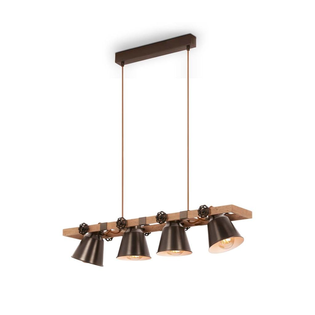 BRILONER Leuchten Pendelleuchte Holz, Rustikale Hängelampe, Schwenkbar, E27 max. 40 Watt, Retro Esszimmerlampe, Antik Grau 4406-044