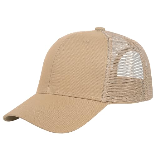 Falari Trucker Hat Baseball Cap Structured Plain Design 6 Panel Adjustable Size - Khaki