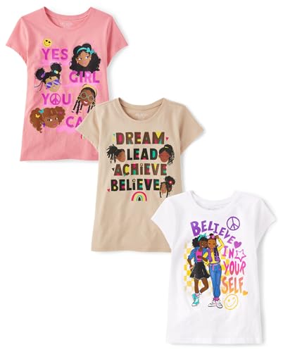 Image of The Children's Place Girls' All Holidays,Birthdays Short Sleeve Graphic T-Shirts,3 Pack