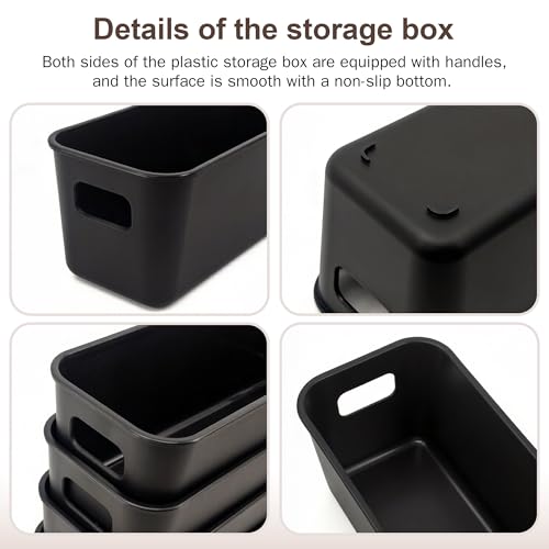 LYLIDIA 6 Stück Aufbewahrungsbox Klein Schmal 30cm, Kunststoffbox Organizer Box Aufbewahrung, Aufbewahrungskorb Kisten Schrank Schubladen Ordnungsboxen Basket körbchen für Bad, Küche (Schwarz*6)