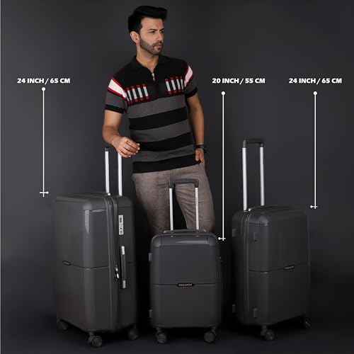 Image of 3G VACANZA Hard-Side Polypropylene Check-in Luggage Set of 2 Grey Trolley Bags (65 & 75 Cm)
