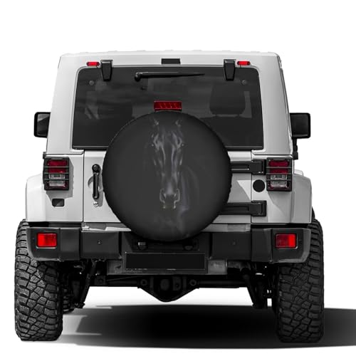 Image of Black Horse Portrait Spare Tire Cover Dust-Proof Wheel Tire Cover Fit Trailer, RV, SUV and Many Vehicle 17 Inch