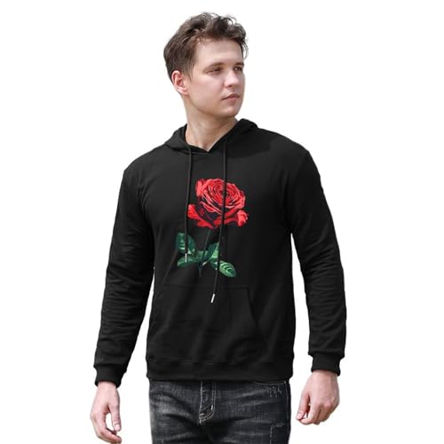 Beast Rose Beauty Unisex Casual Hoodies Long Sleeve Lightweight Pullover Tops Loose Sweatshirt with Pocket3