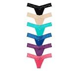 Nabtos Cotton Thong Lace Trim for Womens G String Underwear Black Multi Color Panties Pack of 6 (Col