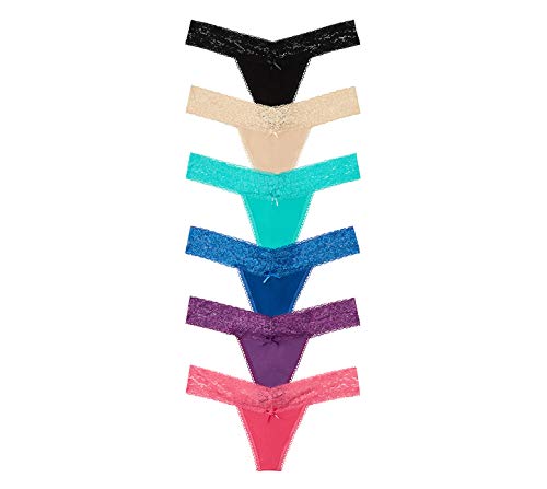 Nabtos Cotton Thong Lace Trim For Womens G String Underwear Black Multi Color Panties Pack Of 6 (Colorful, 2Xl Fits (18-20)) #TOP15