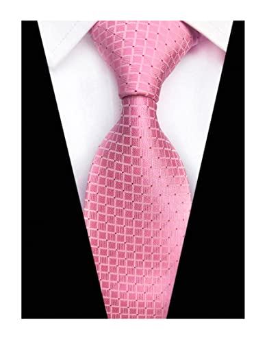 Elfeves Men Modern Tartan Formal Ties Checks Plaid Gingham Pattern Woven Necktie (One Size, Pink)
