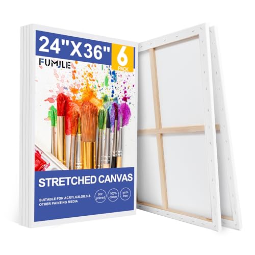 FUMILE Canvas for Painting 24x36 6 Pack Large Stretched Canvas for Painting-5/8 in Profile Primed White Blank Painting Canvas Value Pack for Oil & Acrylic Paint
