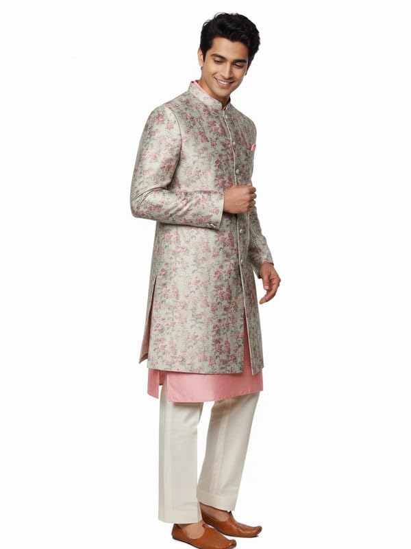 kisah Men’s Kurta Sherwani Trouser Set – Jacquard Silk Blend Traditional Outfit for Men - Festive & Wedding Ethnic Wear - Elegant & Comfortable-picture-35
