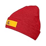 WZYWHJ Gorro de lana de punto con estampado de bandera de España para adultos, cómodo gorro cálido de otoño e invierno, Rojo, talla única