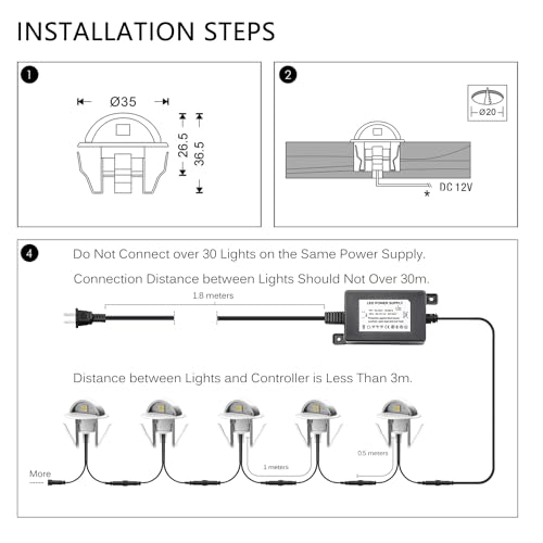 QACA LED Stair Light Low Voltage Waterproof IP65 Outdoor 1-2/5" Recessed Wood LED Deck Lighting Yard Garden Patio Step Landscape Pathway Decor Lamp(1pcs,Warm White)