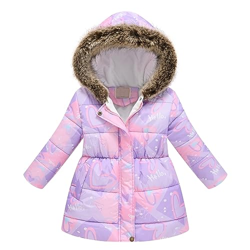 Winter Coats For Girls Hooded Waterproof Floral Printed Kids Toddler Warm Snow Jacket Thick Puffer Outerwear (C, 5-6 Years)2