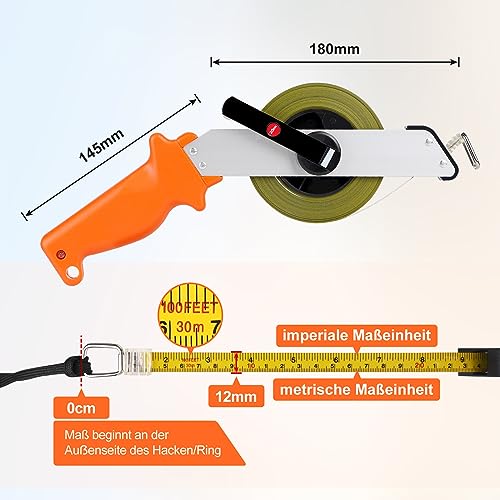 EFUTURETIME Bandmaß 30m, Millimeter Stahlbandmaß, Hohe Präzision Rollbandmaß aus Stahl, Massband Metall für Häuser, Gärten, Baustelle, Großflächige Messung