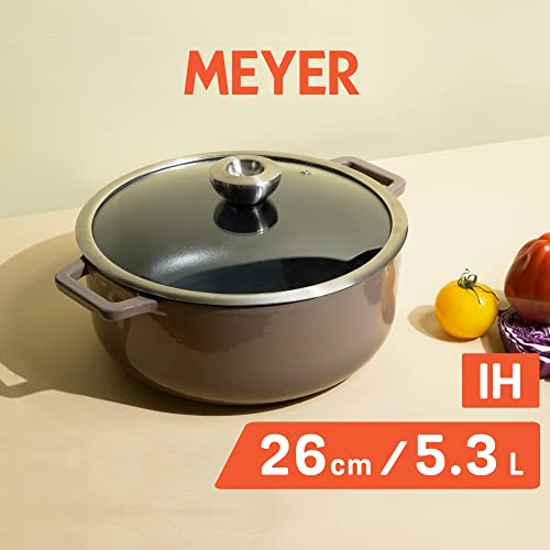 Image of Meyer Enamel Cast Iron Sauteuse | Dutch Oven with Induction Base | Non-Toxic, Chemical-Free | No Seasoning Required | Dutch Oven with Lid 26 CM | Life time Warranty, Grey