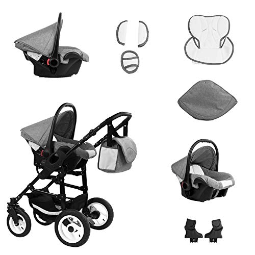 Bebebi Florenz | Hartgummireifen in Weiß | 3 in 1 Kombi Kinderwagen | Farbe: Galileo Lightgrey Black