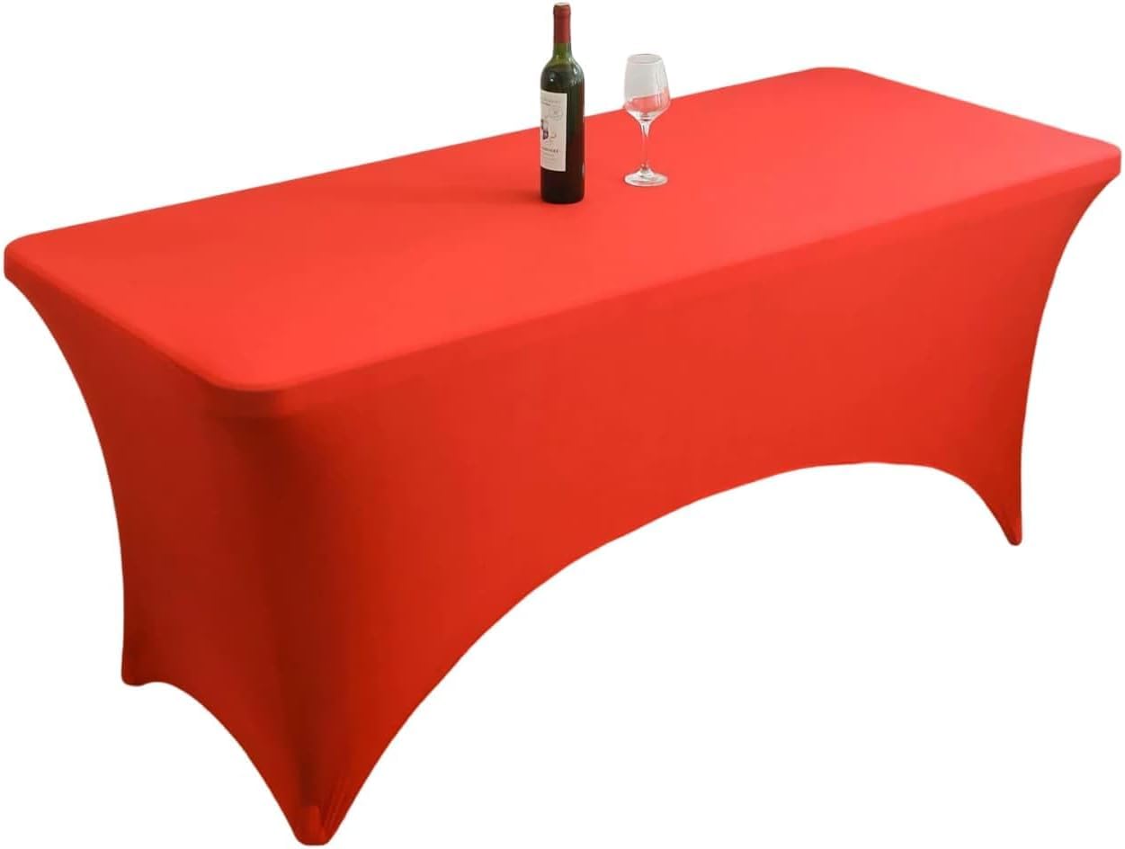 KIJyfgTR Fitted Rectangular Stretch Tablecloth, Ideal For Parties, Events And Banquets(Red,4FT 122x76cm)