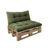POKAR Palettenkissen 2er Set: Sitzkissen 120x80 + Rückenkissen 120x40 aus Cordstoff | Gesteppte Palettenauflage | Loungekissen für Palettensofa und Gartenmöbel | Oeko-TEX | Made in EU | Khaki