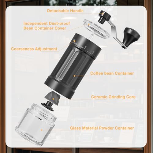 Miniatura 6 de Molino De Café Manual Externo Y Ajustable, 40 Ajustes Ajustables, Con Molino Cónico De Cerámica De Alta Precisión, Molinillo Cafe Manual Con Capacidad De 30g, Para Viaje, Oficina, Espresso, Pour Over