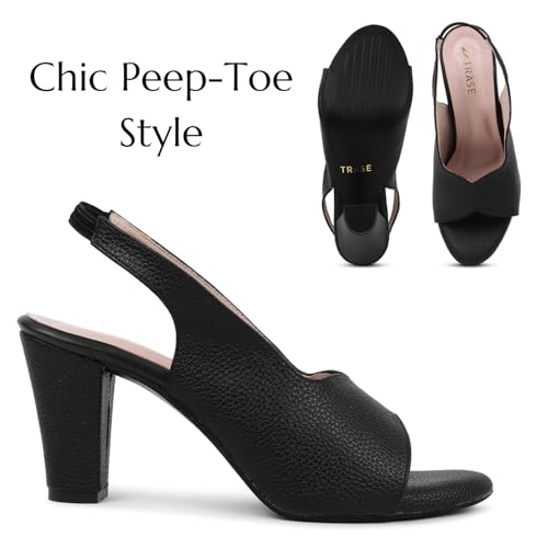 Image of TRASE Ankle Strap Pointed Toe Block Heel Pumps Sandals For Women| Fashionable Sandals, Office, Party and Formal Occasions | Light weight, Soft Footbed, Comfortable & Stylish - (47067)