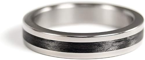 Miniatura 3 de Women's polished titanium and carbon fiber wedding ring. (00347_4N)